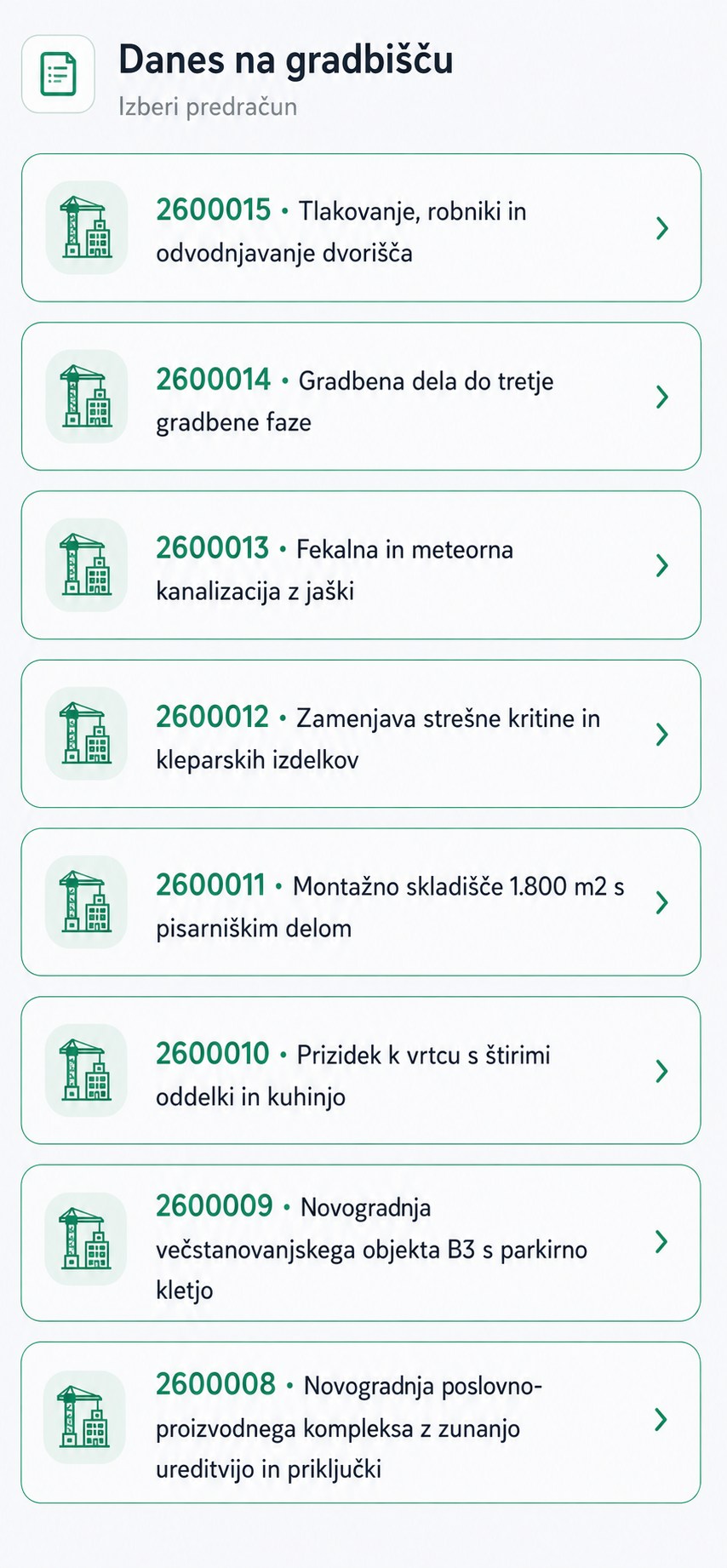 Ekran telefona: danas na gradilištu — fotografija, diktat, merenje i dnevnik